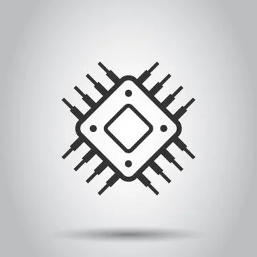Computer cpu icon in flat style. Circuit board vector illustration on white i Illustrazione stock