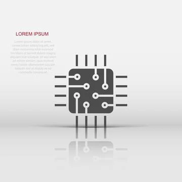Computer cpu icon in flat style. Circuit board vector illustration on white.. Stock Illustration