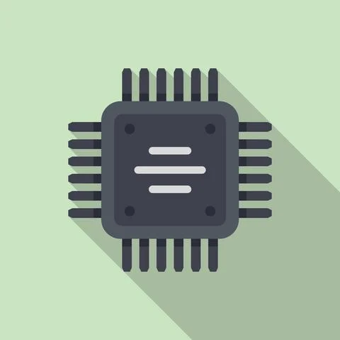 Computer cpu icon flat vector. Circuit chip 库存插图
