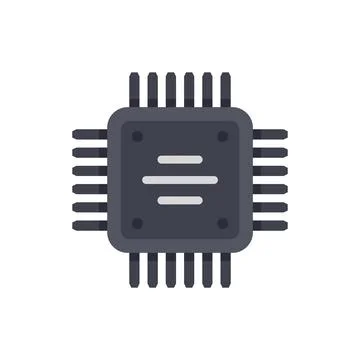 Computer cpu icon flat vector. Circuit chip イラスト素材
