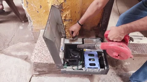 Computer CPU inside cleaning in progress Stock Footage 281267926