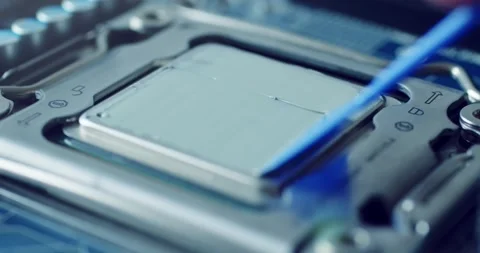 Computer CPU install to the circuit motherboard board Stock Footage 273698448