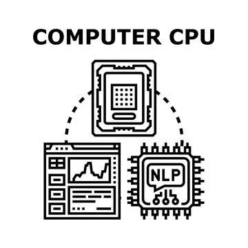 Computer cpu processing artificial intelligence data analytics Stock Illustration