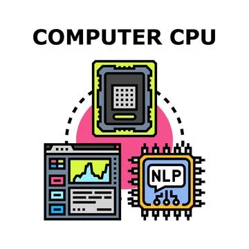 Computer cpu processing artificial intelligence data analytics Stock Illustration