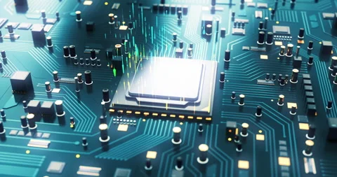 Computer CPU Processor 3D Animation. Data Transferring. AI Technology. Stock Footage 264669600