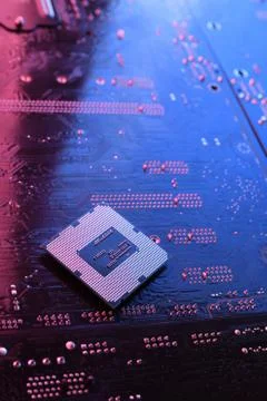 Computer cpu processor chip on circuit board ,motherboard background. Close-u 스톡 사진