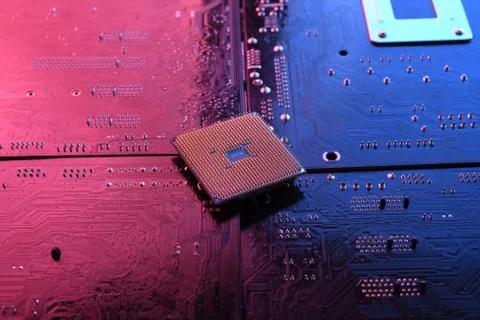 Computer cpu processor chip on circuit board ,motherboard background. Close-u Stock Photos