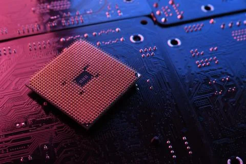 Computer cpu processor chip on circuit board ,motherboard background. Close-u 写真素材