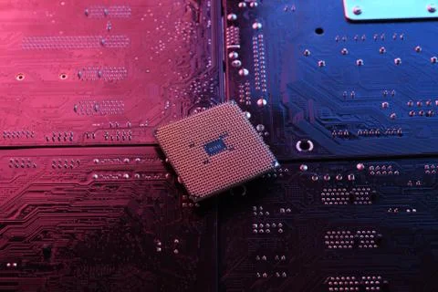 Computer cpu processor chip on circuit board ,motherboard background. Close-u 스톡 사진