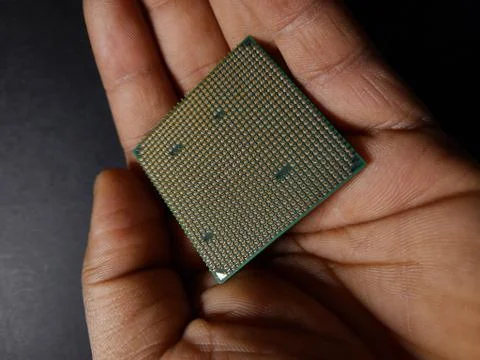 Computer cpu processor chip on circuit board ,motherboard background Stock Photos