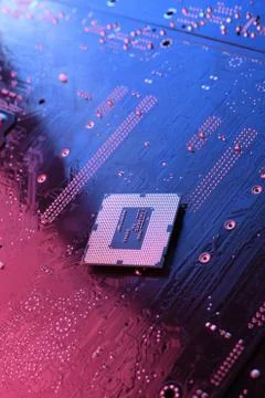 Computer cpu processor chip on circuit board ,motherboard background. Close-u 写真素材