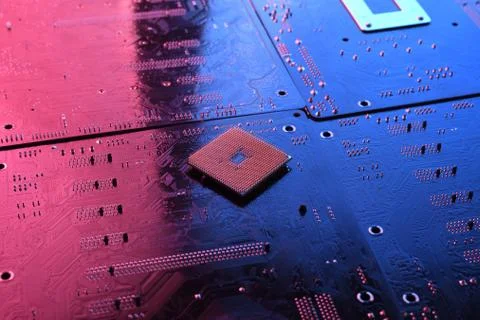 Computer cpu processor chip on circuit board ,motherboard background. Close-u Stock Photos