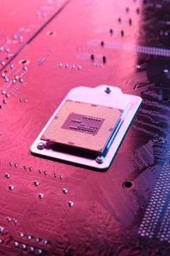 Computer cpu processor chip on circuit board ,motherboard background. Close-u 스톡 사진