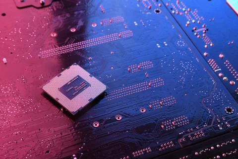 Computer cpu processor chip on circuit board ,motherboard background. Close-u 스톡 사진