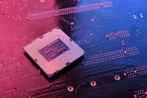 Computer cpu processor chip on circuit board ,motherboard background. Close-u 스톡 사진