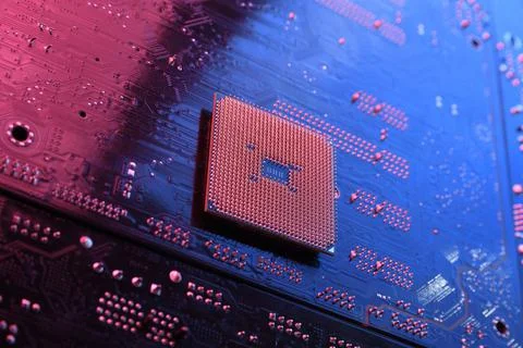 Computer cpu processor chip on circuit board ,motherboard background. Close-u 写真素材