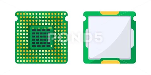 Computer CPU processor chip electronic component showing both top and bottom Stockillustratie