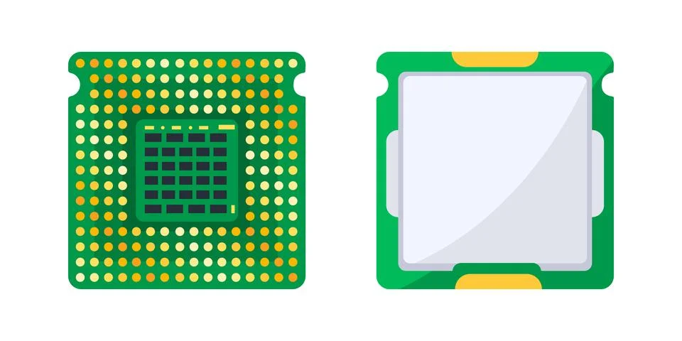 Computer CPU processor chip electronic component showing both top and bottom Stock Illustration