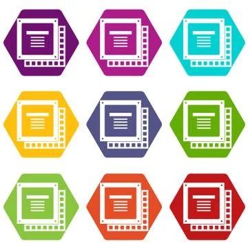 Computer CPU processor chip icon set color hexahedron 스톡 일러스트