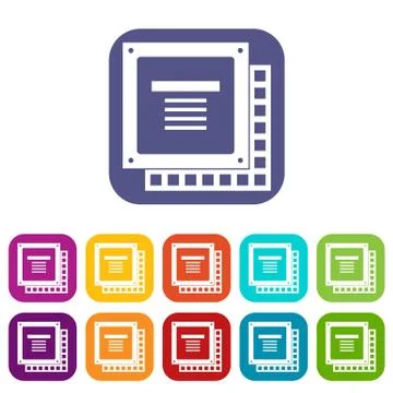 Computer CPU processor chip icons set flat 스톡 일러스트