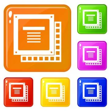 Computer CPU processor chip icons set color 스톡 일러스트