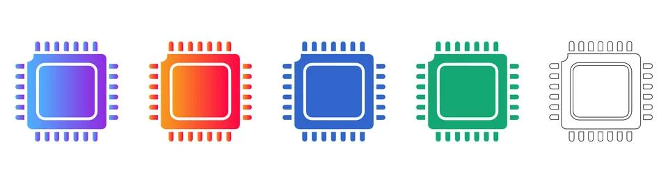 Computer CPU Processor Icons in Gradient and Outline Иллюстрация