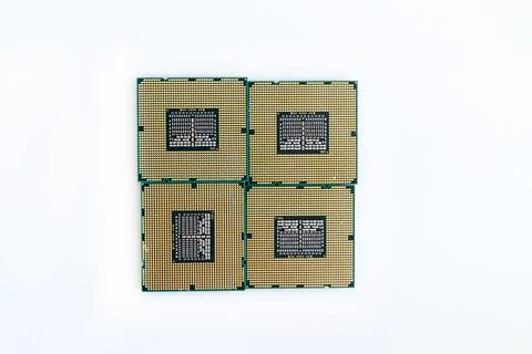 Computer cpu on white isolated background, microchip close up Stock Photos