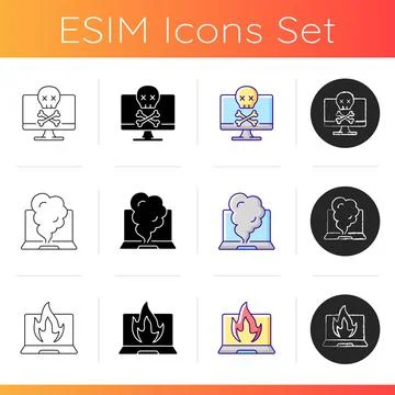 Computer crash icons set Stock Illustration