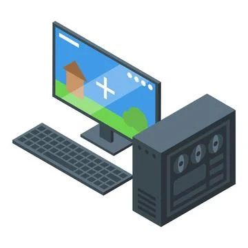 Computer creating virtual house using software editing program Stock Illustration