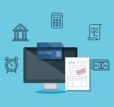 Computer with credit card and report document Stock Illustration