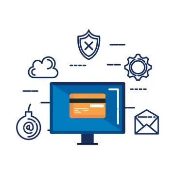Computer with credit card and security icons Stock Illustration