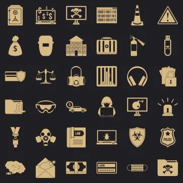 Computer crime icons set, simple style Stock-Illustration
