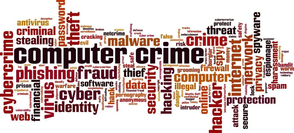 Computer crime word cloud Illustrazione stock