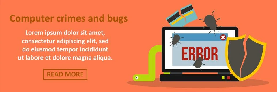 Computer crimes and bugs banner horizontal concept Stock Illustration
