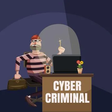 Computer criminal spy concept, cartoon style Stock Illustration
