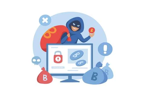 Computer Cryptocurrency Attack Stock Illustration