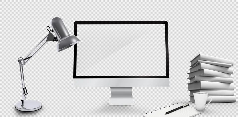 Computer by cup and stacked book Stock Illustration