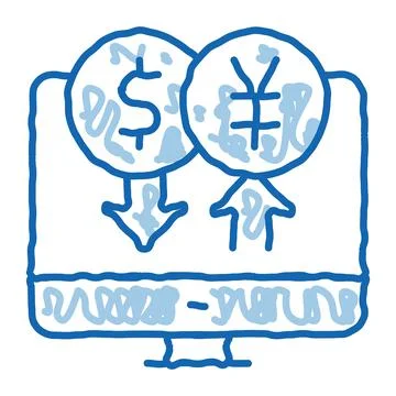Computer currency exchange doodle icon hand drawn illustration Illustrazione stock