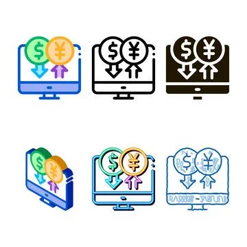 Computer currency exchange icon vector outline stylized Stock Illustration