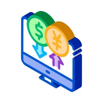 Computer currency exchange isometric icon vector illustration 스톡 일러스트