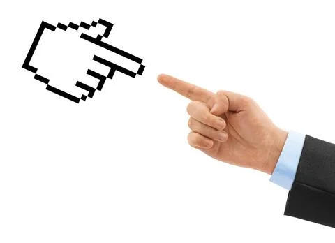 Computer cursor and hand Computer cursor and hand isolated on white backgr... 스톡 사진