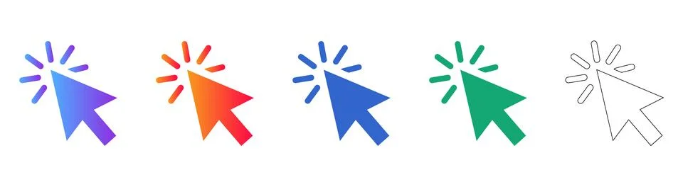 Computer Cursor Click Action Icons with Ripples Stock Illustration