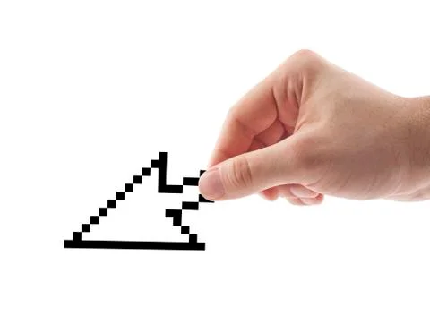 Computer cursor in hand isolated on white background Stock Photos