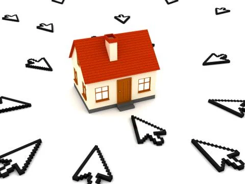 Computer cursor points to the house Stock Illustration