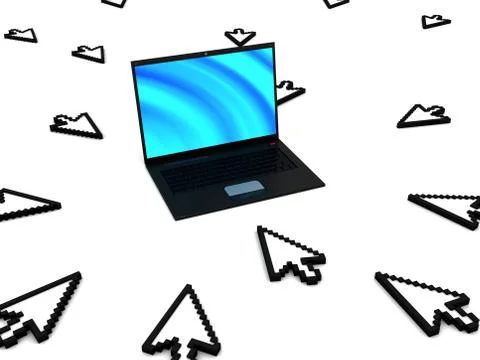 Computer cursor points to a laptop Stock Illustration