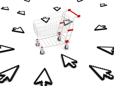 Computer cursor points to the shopping cart Stock Illustration