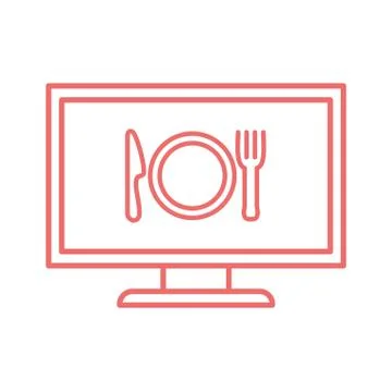 Computer with cutlery line style icon vector design Illustrazione stock