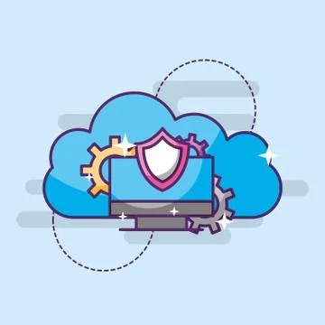 Computer cyber security shield setting cloud storage Illustrazione stock
