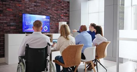 Computer Data Analyst People Using Dashboard On Screen Stock Photos