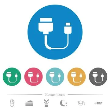 Computer data cable converter flat round icons Stock Illustration